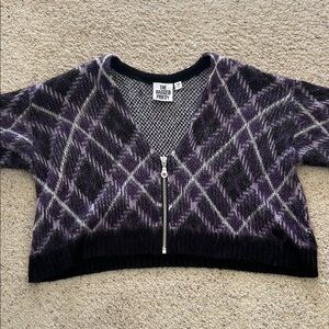 The Ragged Priest Purple Argyle Zip Crop Sweater